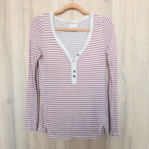 Anthropologie t.la Striped Henley Long‎ Sleeve Shirt Size XS Red White Parisian